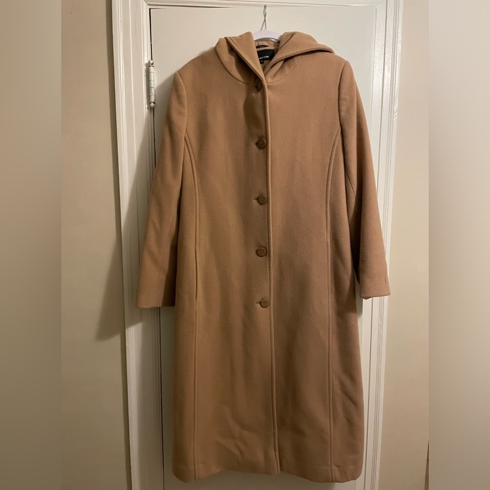 Jones New York Tan Camel Wool Cashmere Blend Long Hooded Coat Size 10